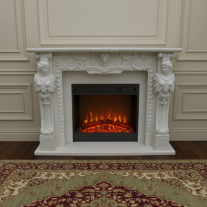 Chimenea <span class=keywords><strong>de</strong></span> Mármol Blanco para Interiores con Diseño Personalizado y Estatua - Product Image 1