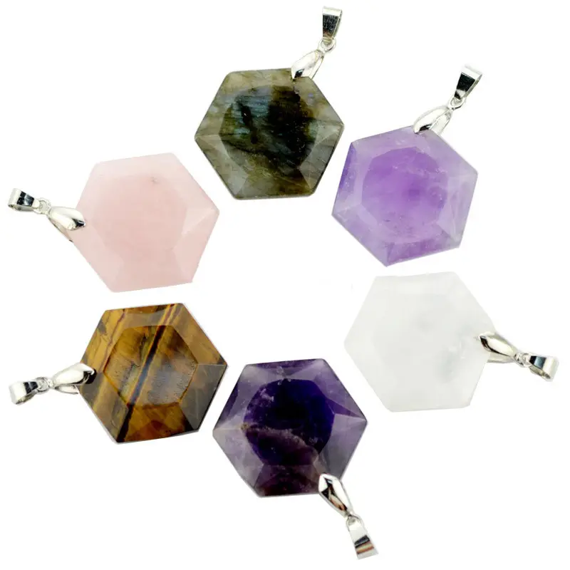 Collier pendentif en pierre cristal hexagonal hexagramme énergie pierre collier en cristal pendentif