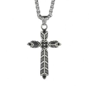 Vintage Viking Flower <b>Cross</b> Pendant Necklace for <b>Men</b> Women Stainless Steel Fashion Carving Necklaces Punk Biker Amulet Jewelry - Product Image 5