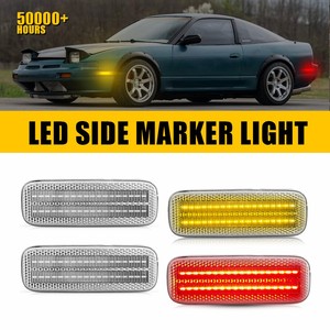 Auxito Clear Side Marker <b>Light</b> w/ <b>Red</b> Amber <b>LED</b> 4pc Set For 89-94 Nissan 240SX S13 - Product Image 1