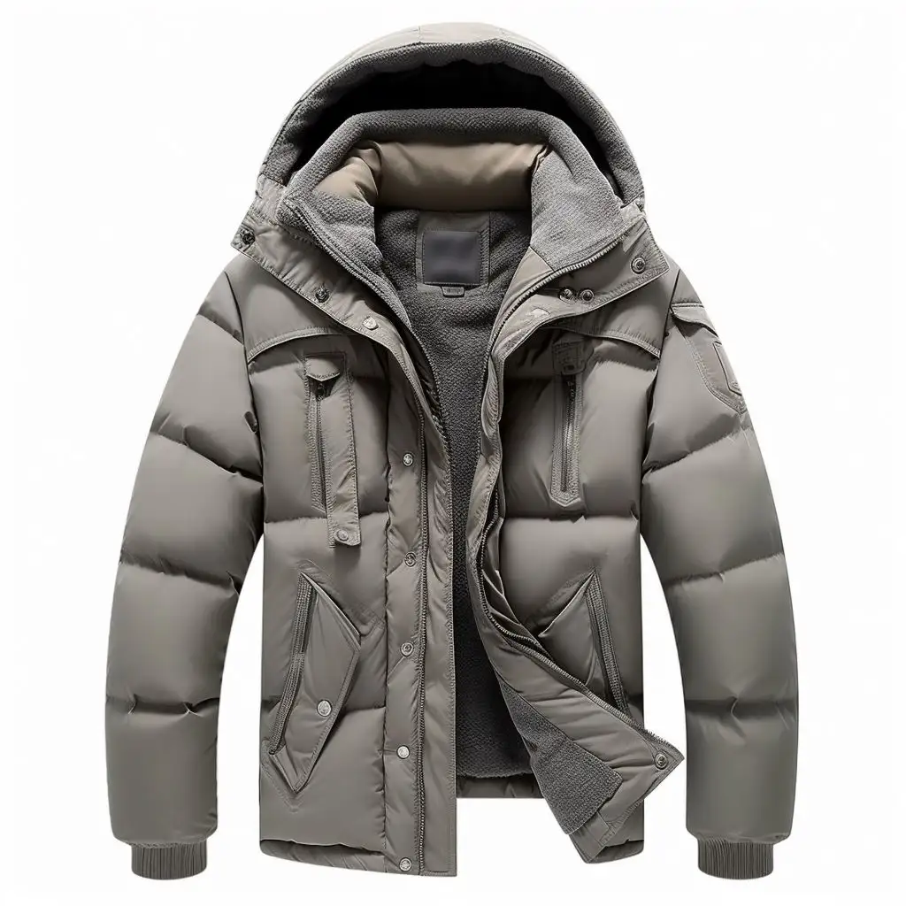 Custom Waterproof Men's Duck Down Coats Thick Warm Hooded Grey Padded Parka Winter Puffer Jacket Plus Size Men Down Jacket