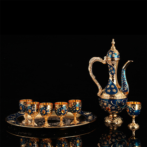 Vintage lusso europeo oro regalo di nozze in metallo teiera e vassoio da tè con 6 tazze per servire il tè - Product Image 6