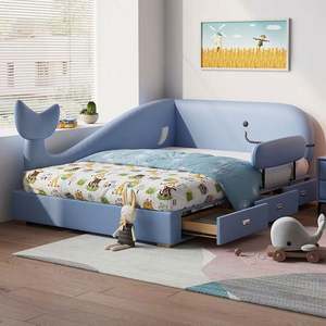 Modern Kids <b>Bed</b> <b>with</b> Cartoon Whale Design & Guardrails Princess Style <b>Single</b> <b>Bed</b> for Boys Girls <b>with</b> <b>Storage</b> - Product Image 2