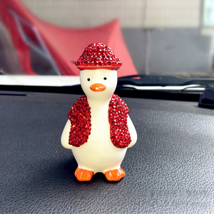 Cute Duck Ceramic <b>Car</b> <b>Ornament</b> with Red Scarf and Hat Contemporary Design Movable Dashboard Decor for Living Room - Product Image 5