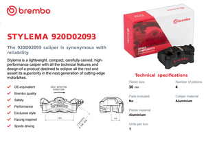 Stylema-920D02093 100 hoogwaardige Bremboracing remklauwen, zwart Stylema, 100 mm steek, motorfiets, zonder remblokken. - Product Image 2