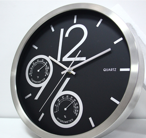Simple <b>Brushed</b> Aluminum Frame Modern Round Clock Wall with Temperature and Humidity - Product Image 3