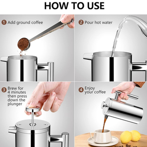 2024 เครื่องชงชากาแฟแบบพกพาที่กําหนดเองผนังคู่กาแฟฝรั่งเศสกดสแตนเลสกดฝรั่งเศส