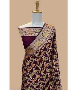 Hermoso Sari Banarasi de Chifón Puro, Diseño Moderno con Zari, Estilo Tradicional, Protección Solar, Secado Rápido, Ideal para Fiestas - Product Image 1
