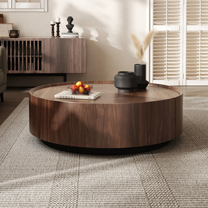 Mesa de centro redonda de madera de nogal, estilo vintage, muebles de salón, gran capacidad, multifuncional, mesa de almacenamiento sencilla - Product Image 3