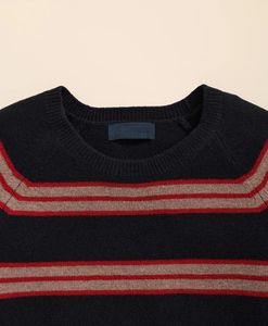 Men's Multi-<strong>Stripe</strong> Raglan Sleeve Sweater Wool Blend Long Sleeve Crew Neck Pullover <strong>Jumper</strong> <strong>Black</strong> <strong>and</strong> <strong>Red</strong> - Product Image 3