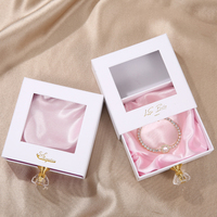 Boîte à bijoux en carton carrée avec logo personnalisé, avec fenêtre en PVC, pour collier, boucles d'oreilles, bracelet, rangement, poignée en cristal, 9*9*3cm