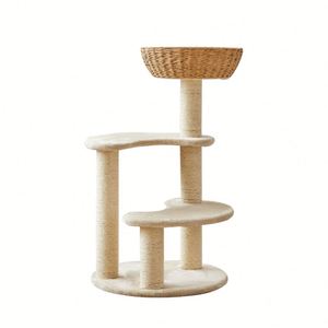 ที่ลับเล็บแมวแบบโมเดิร์นสองชั้น ทำจากหวาย/ไม้หวาย เป็นมิตรกับสิ่งแวดล้อม รูปทรงบ้านแมวแบบบันไดปีนป่าย พร้อมที่นอนแมวในตัว - Product Image 5