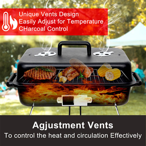 Réchaud de camping 47x28x28cm en métal, barbecue portable au charbon de bois pour extérieur avec couvercle - Product Image 5