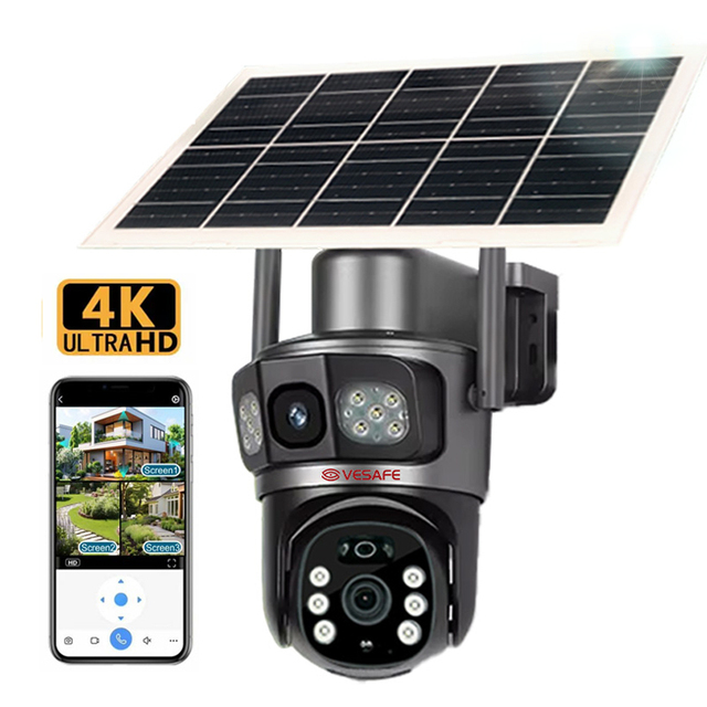 VESAFE Farm 4g Lte 360 Night Vision HD 4K Wifi Smart Net Surveillance 4g Outdoor V380 Dual Lens Solar Security Camera