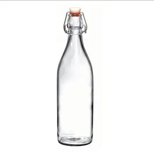 Supply high quality glass airtight beverage fruit enzymes storage bottle with swinging top