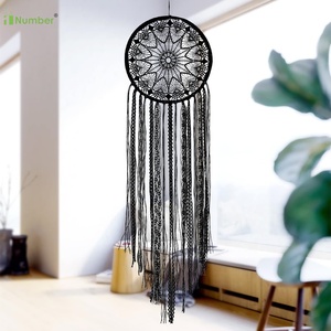 Merletto fatto a mano Boho appesa ornamento personalizzato arazzo da parete arte macramè uncinetto nero grandi <span class=keywords><strong>acchiappasogni</strong></span> per adulti e bambini - Product Image 4