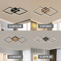 Plafonnier LED moderne et minimaliste à montage en surface, design à trois lignes carrées, finition bois noir sable, lumière blanc chaud, IP20, DIY