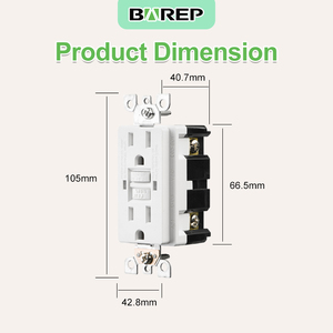 베어렙 125V 전원 자가 테스트 기능이 있는 이중 GFCI/GFI 전기 콘센트, 욕실용 이중 콘센트 벽면 소켓 15암페어 - Product Image 2