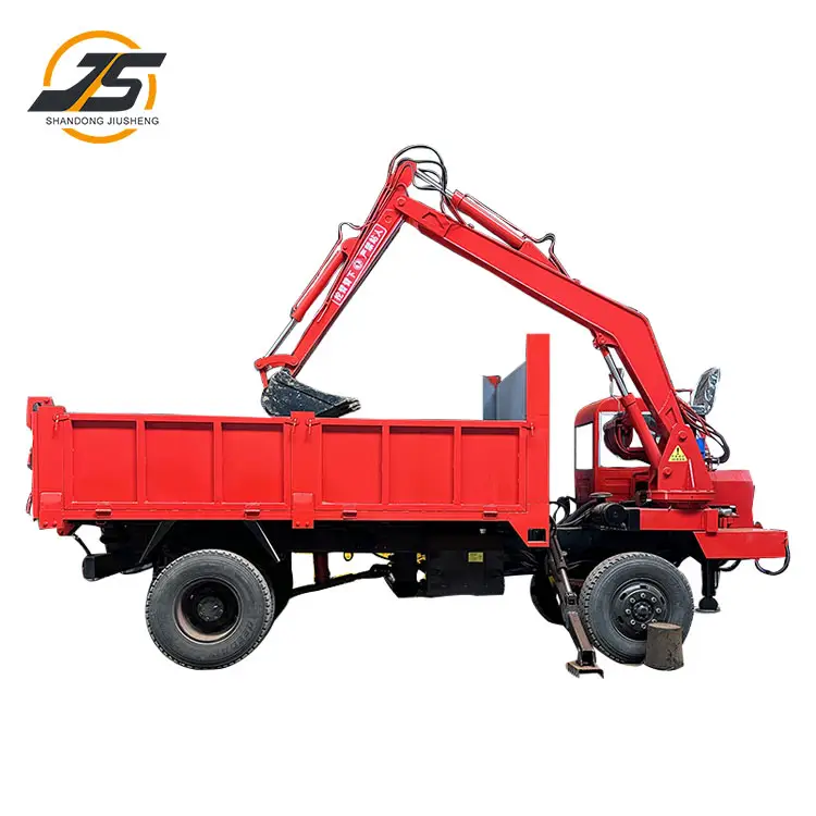 Double Hydraulic Cylinder Car With Elevated And Extended On-board Excavator