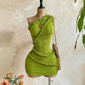 Robe d'été tendance J6 pour femme – Robe mini élégante et unique à épaule unique, sans manches, extensible – Collection Boutique <span class=keywords><strong>de</strong></span> Vêtements Féminins - Product Image 2