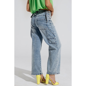 Jeans estilo cargo blanqueados con detalles de correa tipo cinturón en la cintura - Product Image 1