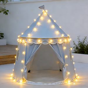 Tente de jeu en forme de yourte mongole bleu clair pour enfants, jeu de rôle, maison de jeu intérieure, petite tente de princesse pour filles avec lumières étoilées - Product Image 3