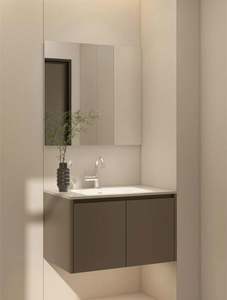 Vasque de salle de bain flottante simple grise moderne et minimaliste pour appartement de petite taille - Product Image 6