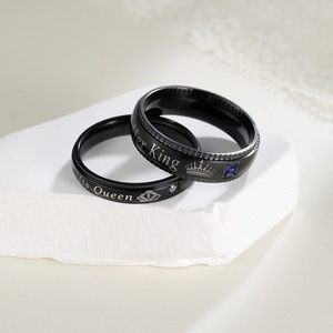 로맨틱 기념일 선물 스테인리스 스틸 CZ 커플 킹 앤 퀸 반지 - Product Image 2
