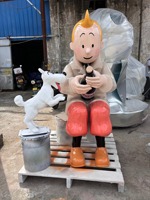 Statue en résine grandeur nature sur le thème de Tintin, sculpture de dessin animé personnalisée en FRP pour point de prise de vue, ensemble de figurines d'action en résine Tintin