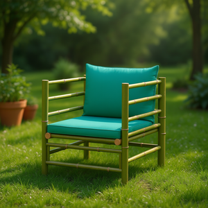 Silla de Jardín con Estructura de Bambú, Cojín de Poliéster Verde, Muebles de Exterior de Estilo Tropical, Diseño Duradero - Product Image 2