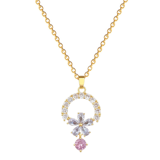 Wholesale Luxury Trendy Stainless Steel Flower Charms Necklace Set with Bow Rhinestone Pearl Earrings Wholesale Jewelry