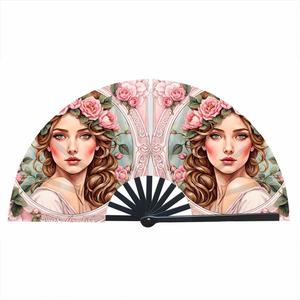 Éventail pliable en bambou de 33 cm pour festivals, promotions et fêtes – Éventail à main en nylon élégant avec motif peint - Product Image 1