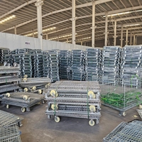 Conteneur pliable galvanisé robuste, chariot de stockage mobile en treillis métallique avec roulettes pour la logistique d'entrepôt