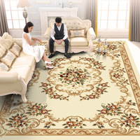 Tapis floral de luxe tissé à la machine, grand tapis bleu en polyester rembourré antidérapant pour salon