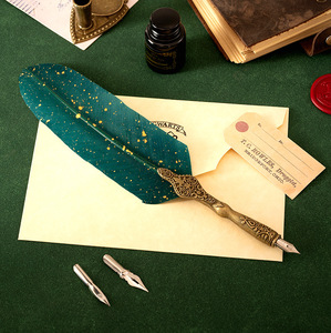 Ensemble stylo et encre vintage noir, série classique, <span class=keywords><strong>plume</strong></span> <span class=keywords><strong>d</strong></span>'<span class=keywords><strong>oie</strong></span> avec support sculpté, plumes de <span class=keywords><strong>calligraphie</strong></span>, écriture antique - Product Image 3