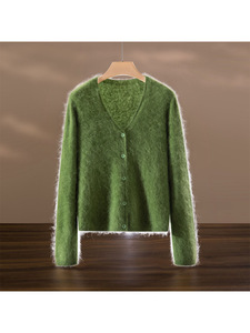 Cardigan décontracté en laine et cachemire pour femme, anti-boulochage, tricoté sans couture, col en V, simple boutonnage - Product Image 4
