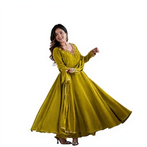 Pink Embroidered Floor-Length <b>Kurta</b> Set With Dupatta Women Traditional Ethnic <b>Indian</b> Pakistani Wedding Wear - Product Image 1