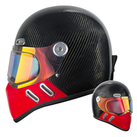 Nouveau casque de moto rétro en fibre de carbone - Rouge et noir classiques - Prêt à l'emploi - Certifié DOT et 3C - Direct usine