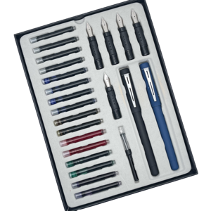 Juego de 25 Piezas de Plumas de Caligrafía de Plástico con 2 Plumas de Acero Inoxidable, 16 Cartuchos de Tinta, 1 Bloc, 1 Bomba, en Caja de Regalo, para Uso en Oficina - Product Image 2