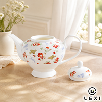 Théière en céramique florale vintage, théière en porcelaine avec motif d'oiseaux et de roses, blanchie à la cendre, pour la maison, l'hôtel, le thé de l'après-midi, cadeau