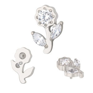 Prêt à expédier G23 titane lèvre anneau CZ fleur avec Marquise ensemble feuille fileté à l'intérieur haut boucle d'oreille corps Piercing bijoux - Product Image 2
