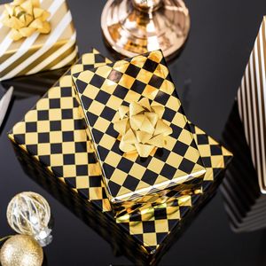 HOMERAL Checkered <b>Wrapping</b> <b>Paper</b> Roll Black And Gold Metallic Foil 46.8 Sq Ft Reversible Gift Wrap - Product Image 3