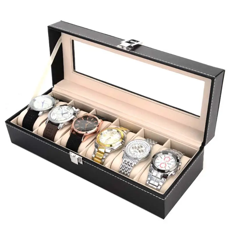 2/3/6 ग्रिड घड़ी बॉक्स पु चमड़े की घड़ी मामले धारक आयोजक भंडारण बॉक्स क्वार्ट्ज घड़ियों के लिए गहने बक्से प्रदर्शन सबसे अच्छा उपहार