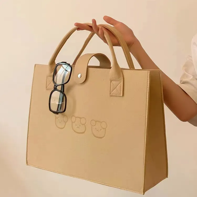Yüksek kaliteli katlanabilir kadın alışveriş sepeti çantası kullanımlık Tote kolu ile alışveriş çantaları keçe