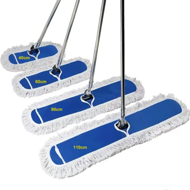 Mop antipolvere speciale per hall dell'hotel 60cm 90cm allarga guangzhou fabbricazione strumenti per la pulizia mop antipolvere in cotone piatto con corda bianca con asta