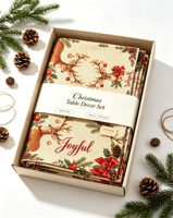 Ensemble chemin de table et sets de table de Noël style américain beige – Décoration de table en lin durable et écologique pour les fêtes à la maison