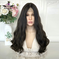 15A Grade Double Drawn Dark Highlight Cheveux Vierges Humains Bruts Femmes Ondulés Realsitc Cuir Chevelu Invisible Noeuds Soie Top Perruques Juives