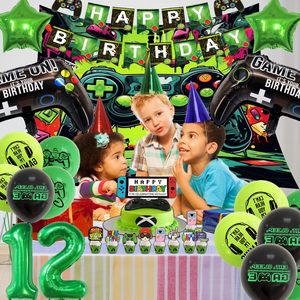 Wholesale Cool Green Video Game <strong>Birthday</strong> <strong>Decoration</strong> Boy 12 Years Gaming Foil Balloon <strong>Background</strong> Cake Topper Banner Set - Product Image 5