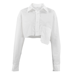 Blus Wanita Lengan Panjang Model Potongan Asimetris Kasual, Atasan Pendek Crop, Koleksi Musim Semi Gugur Terbaru, Diskon Besar - Product Image 2