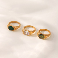 Bague ovale personnalisée en acier inoxydable plaqué or avec pierre en cristal, vente en gros, bagues enveloppantes pour femmes